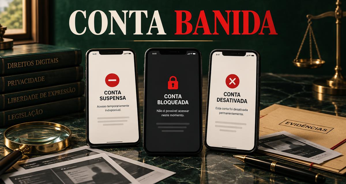 Comparação entre avisos de conta suspensa, bloqueada e desativada em celulares