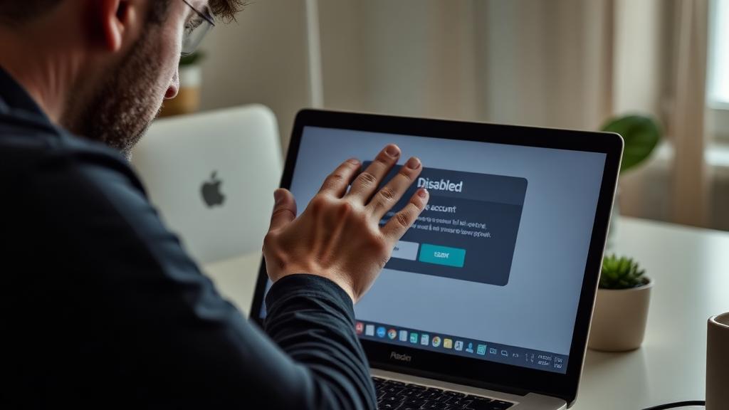 Pessoa frustrada diante de laptop com conta do Google desativada
