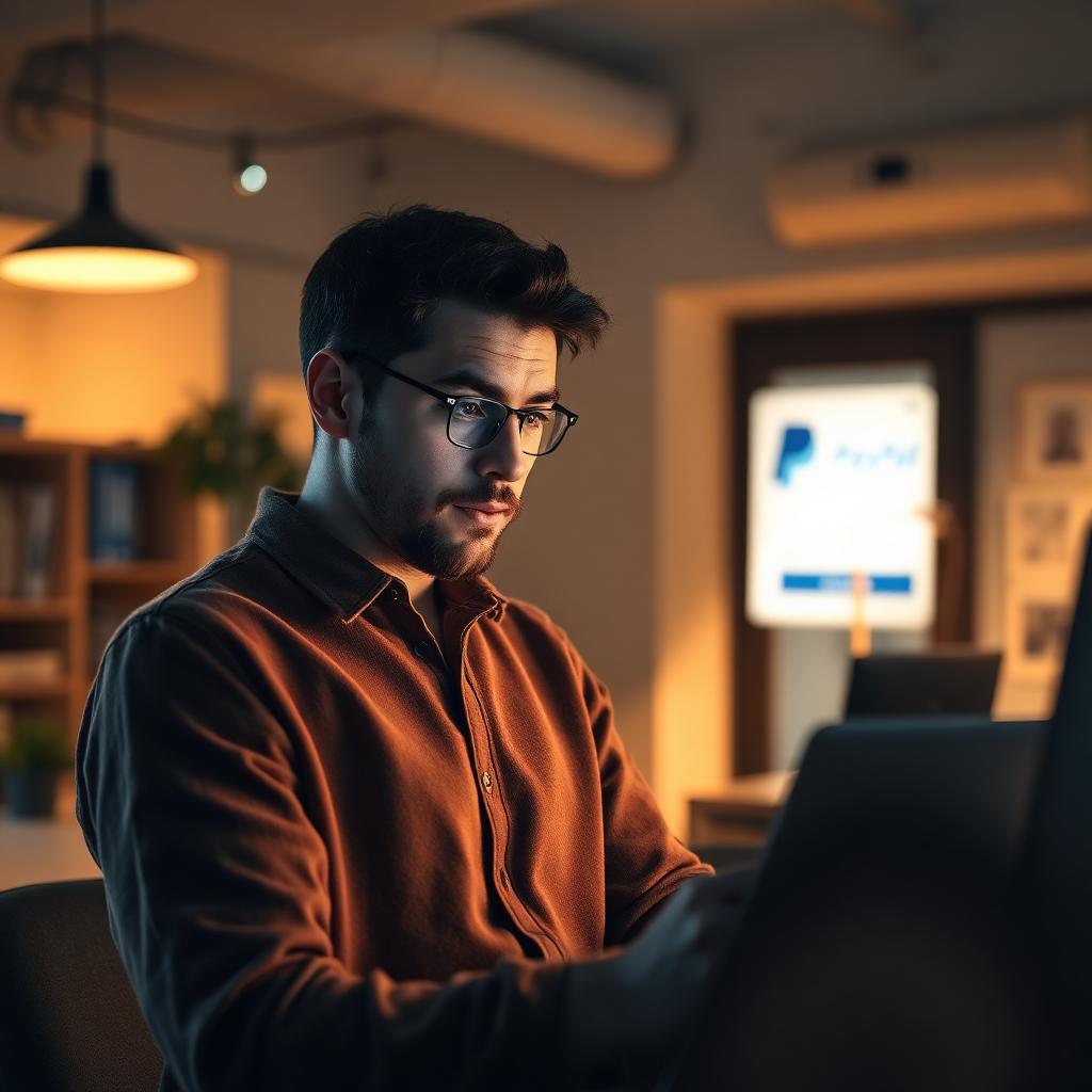 Empreendedor pequeno olhando notificação de conta PayPal congelada