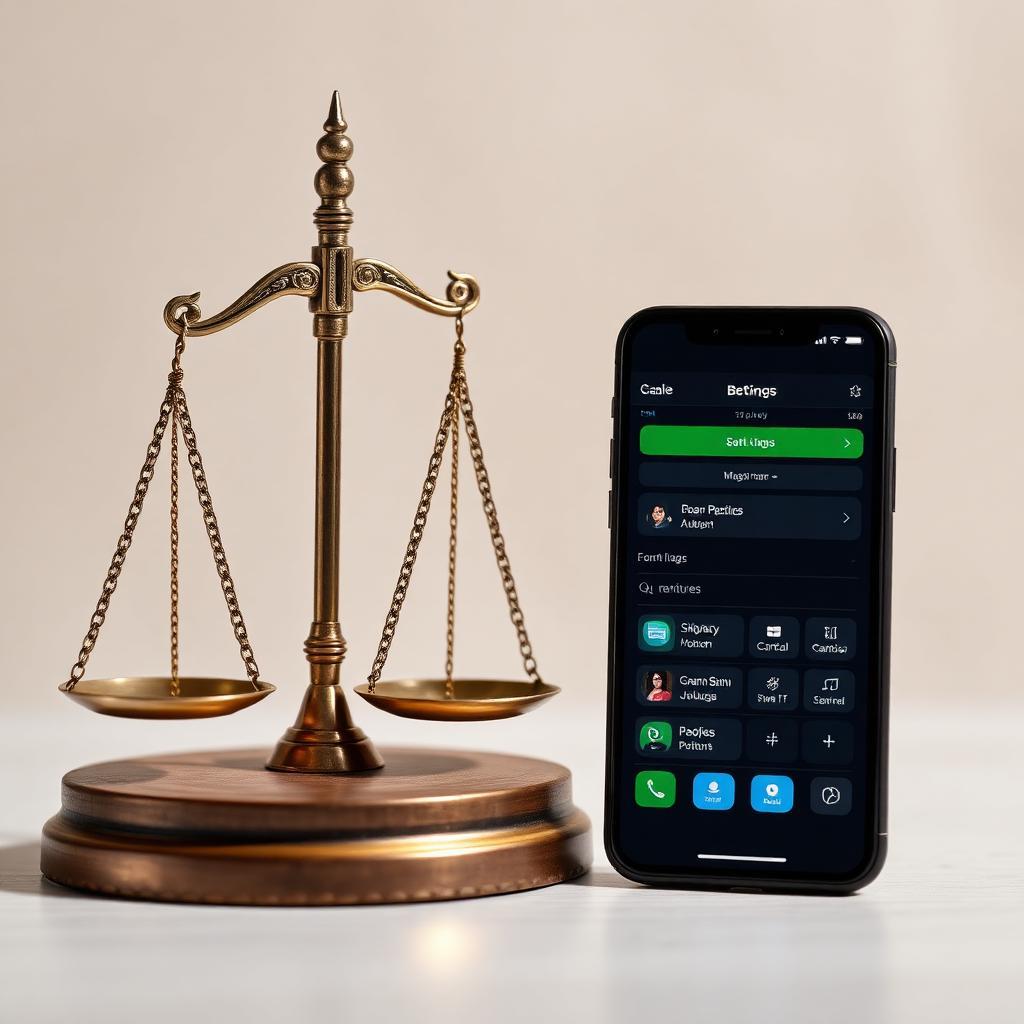Balança da justiça ao lado de smartphone com app de apostas