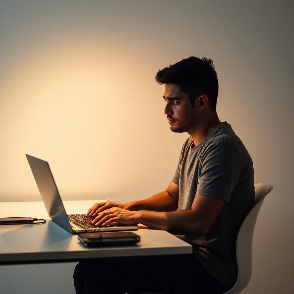 Creator de conteúdo ansiosa olhando para laptop com suspensão de conta