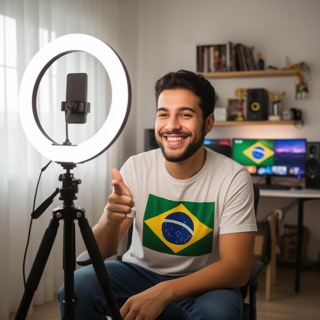 Criador de conteúdo sorrindo ao gravar vídeo de retorno após recuperar canal
